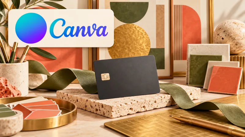 Логотип Canva и творческая мастерская с цветными постерами