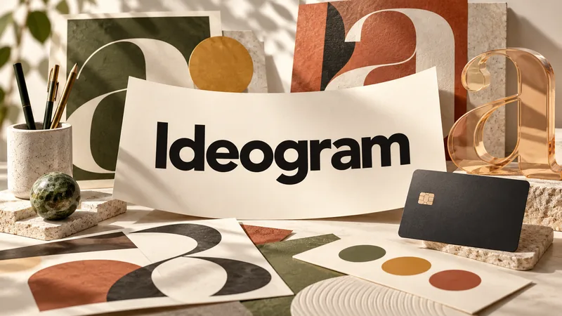 Логотип Ideogram, типографические постеры и международная карта в дизайнерской мастерской